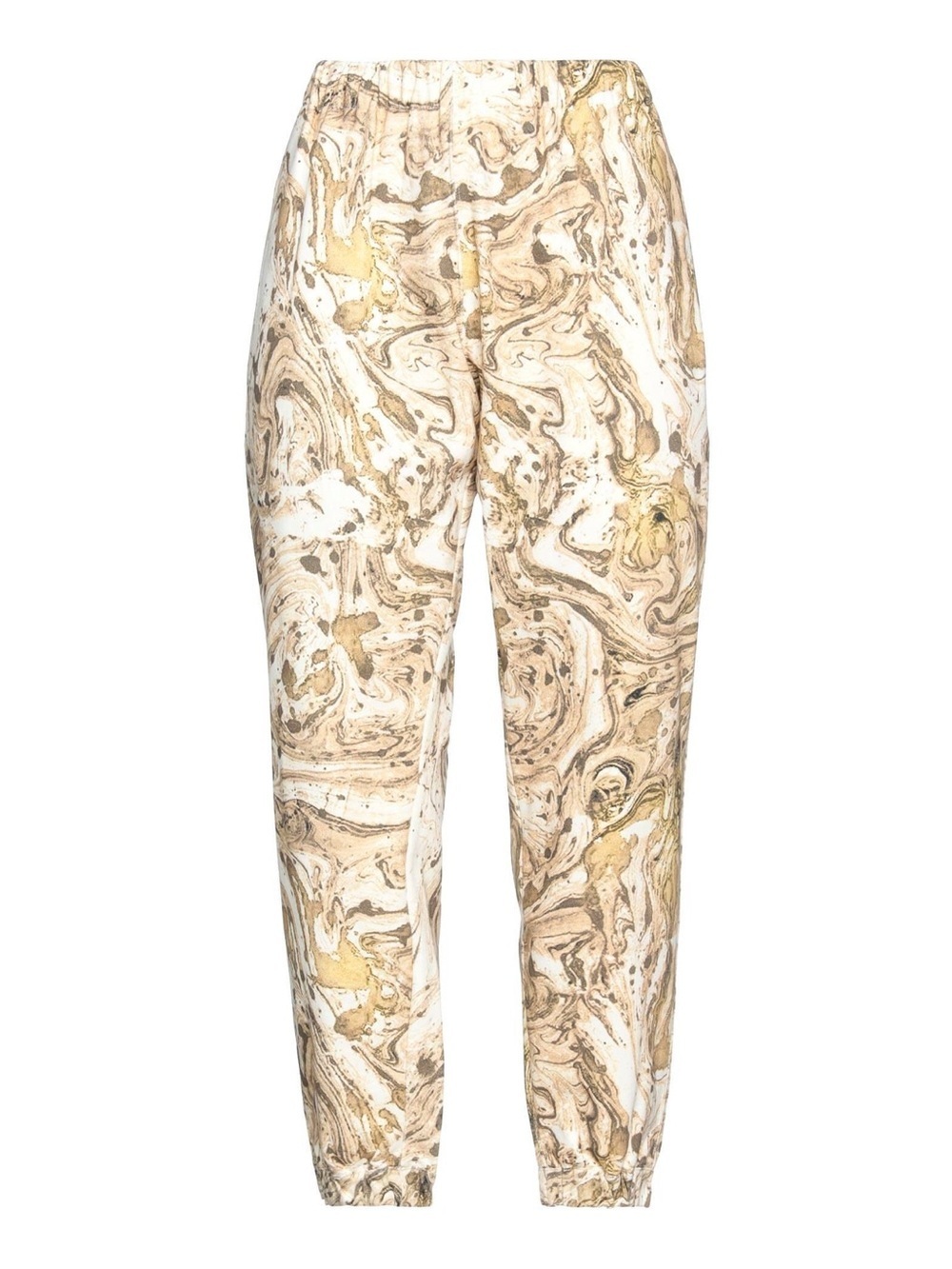 BASSIKE BEIGE MARBLE PRINT CASUAL TIE WAIST PANTS